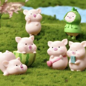 โมเดลน้องหมูการ์ตูน 6 ตัว/ ชุดแต่งสวน แต่งบ้าน