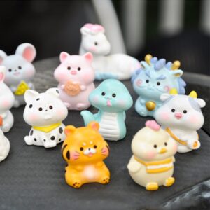 โมเดลตุ๊กตาเรซิ่น รูปการ์ตูนสัตว์น่ารัก ขนาดเล็ก สีแคนดี้  12 ชิ้น